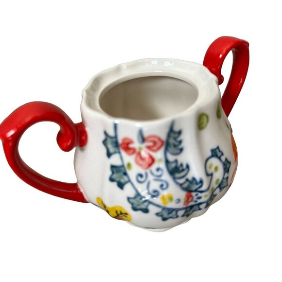 Pier 1 Imports Creamer Sugar Set Hand Painted White Red Floral - Picture 5 of 12